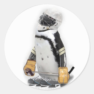 Pegatina Redonda Pingüino Pequeño Con Engranaje De Hockey