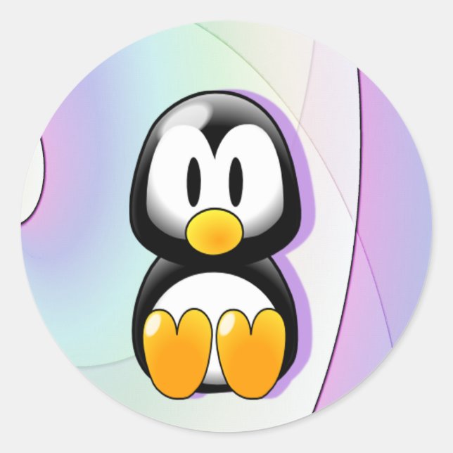 Pegatina Redonda Pingüino Personalizado Adorable (Anverso)