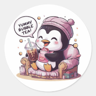 Pegatina Redonda Pingüino Personalizado Adorable: Acogedor, Kawaii 