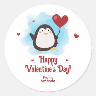 Pegatina Redonda Pingüino personalizado para el Día de San Valentín
