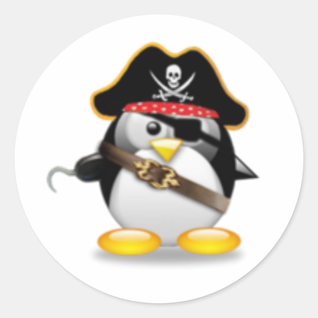 Pegatina Redonda Pingüino pirata (Anverso)