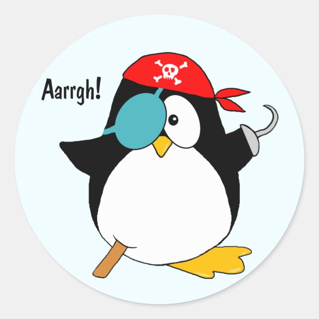 Pegatina Redonda Pingüino pirata (Anverso)