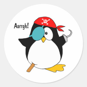 Pegatina Redonda Pingüino pirata