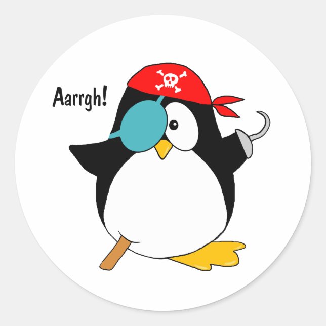 Pegatina Redonda Pingüino pirata (Anverso)