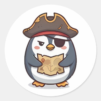 Pegatina Redonda Pingüino Pirata