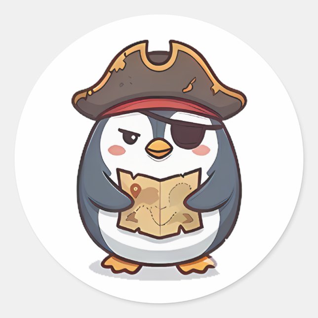 Pegatina Redonda Pingüino Pirata (Anverso)