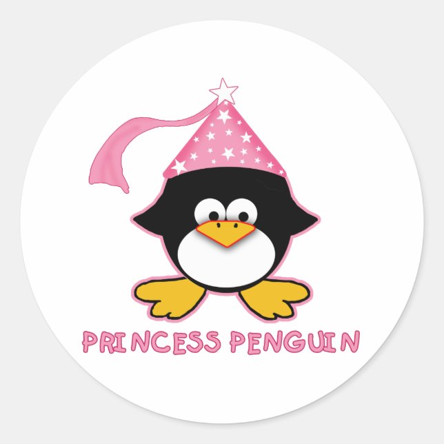 Pegatina Redonda Pingüino Princesa Rosa (Anverso)