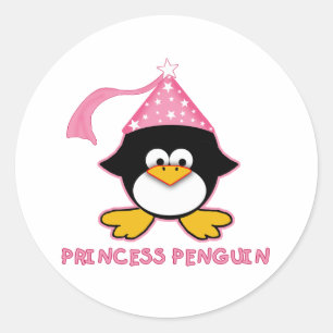 Pegatina Redonda Pingüino Princesa Rosa