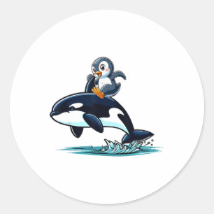 Pegatina Redonda Pingüino Riding Orca Costume Mar Animal Lover Niño