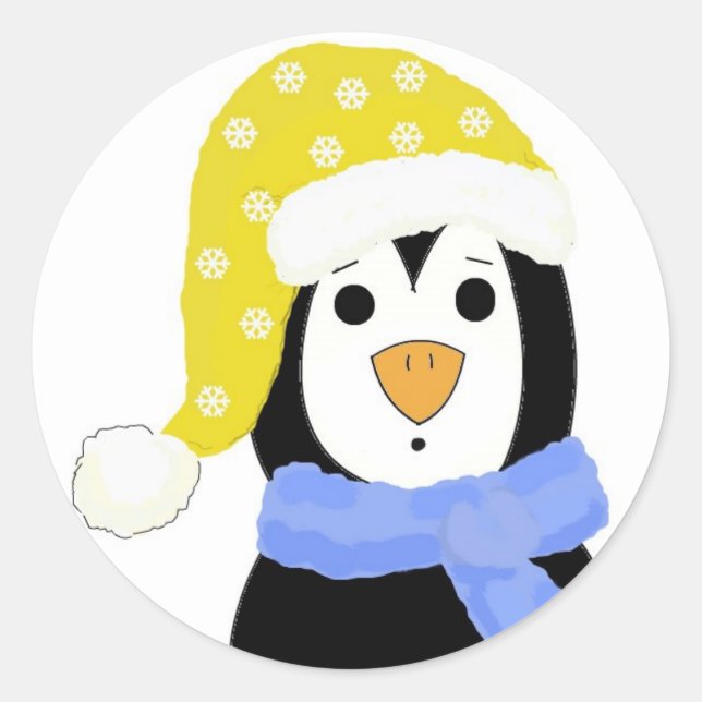 Pegatina Redonda Pingüino sorprendido (Anverso)