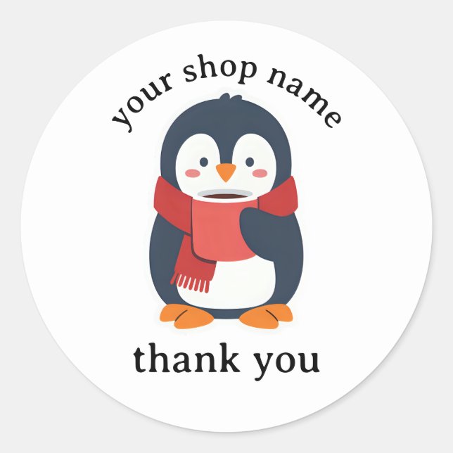 Pegatina Redonda Pingüino tomando café caliente con una cómoda bufa (Anverso)