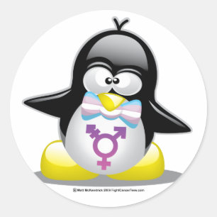 Pegatina Redonda Pingüino transgénero