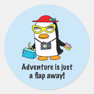 Pegatina Redonda Pinguino Turista Aventura Un Aleteo