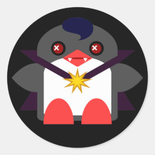 Pegatina Redonda Pingüino Vampiro Kawaii