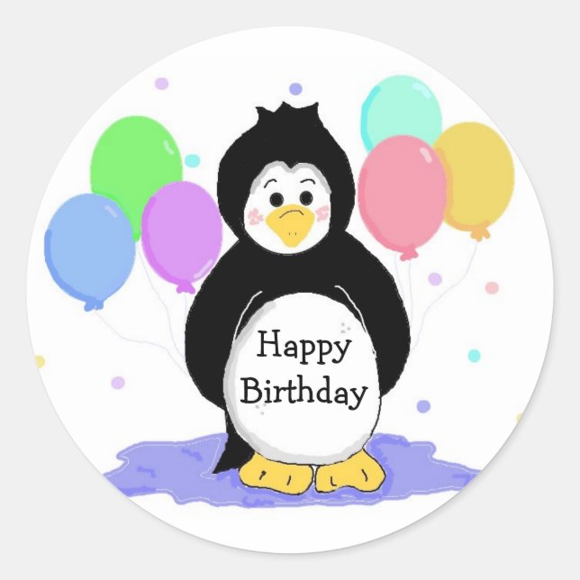 Pegatina Redonda Pingüino y globos (Anverso)
