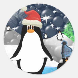 Pegatina Redonda Pingüinos