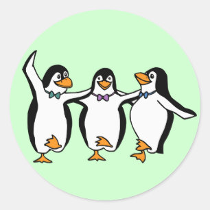 Pegatina Redonda Pingüinos bailarines