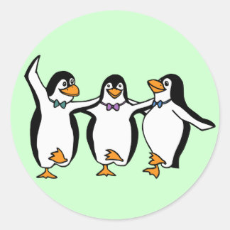 Pegatina Redonda Pingüinos Bailarines