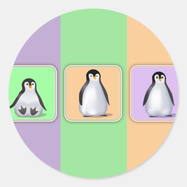 Pegatina Redonda Pingüinos Bebés (Anverso)