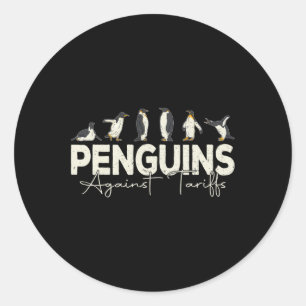 Pegatina Redonda Pingüinos contra aranceles Gracioso Retro Animal r