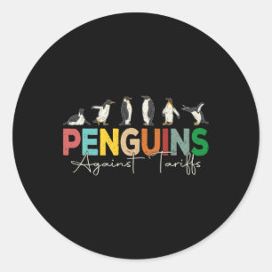 Pegatina Redonda Pingüinos contra aranceles Humor Retro Animal resi