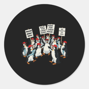 Pegatina Redonda Pingüinos contra los aranceles divertidos Pingüino