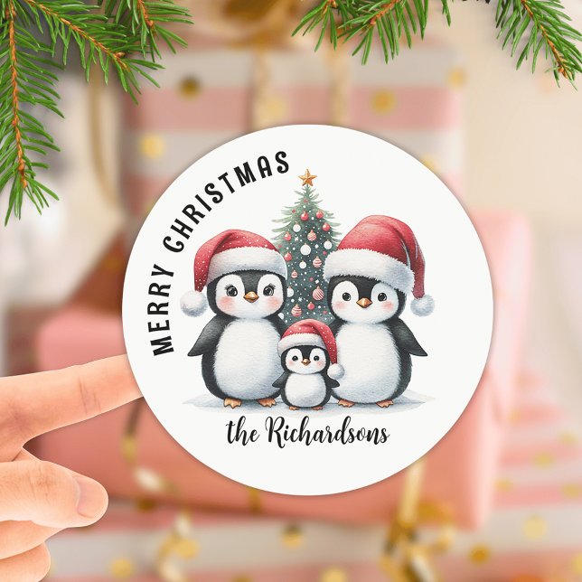 Pegatina Redonda Pingüinos Cubiertos Personalizado Nombre de la fam (Subido por el creador)