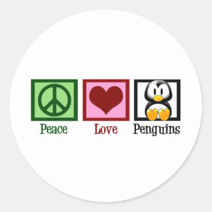 Pegatina Redonda Pingüinos de amor por la paz
