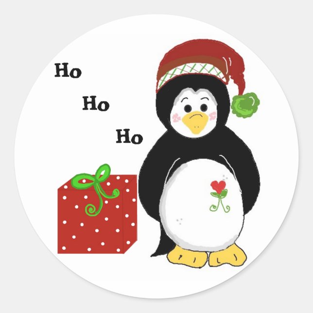 Pegatina Redonda Pingüinos de Navidad (Anverso)