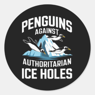 Pegatina Redonda Pingüinos de Trump Contra Agujeros de Hielo Autori