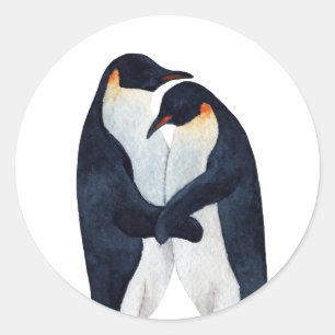 Pegatina Redonda Pingüinos del emperador acuático
