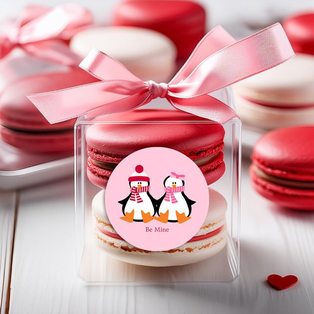Pegatina Redonda Pingüinos día de San Valentín (Subido por el creador)