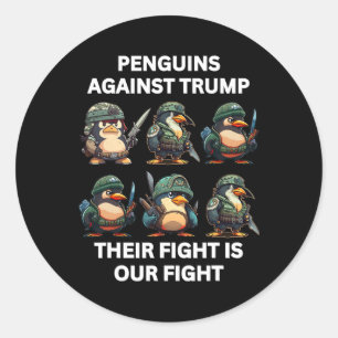 Pegatina Redonda Pingüinos Enfurecidos Contra Trump Su Lucha Es Nue