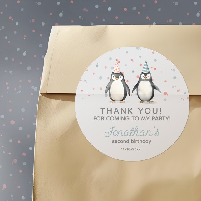 Pegatina Redonda Pingüinos fiestas, acuarela, cumpleaños de niños (Subido por el creador)