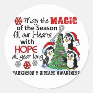 Pegatina Redonda Pingüinos navidades Enfermedad de Parkinson