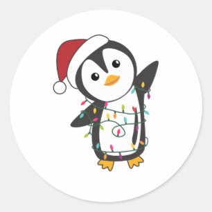Pegatina Redonda Pingüinos Navidades nevan animales de invierno pin
