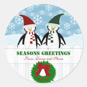 Pegatina Redonda Pingüinos pegatinas navideñas personalizadas