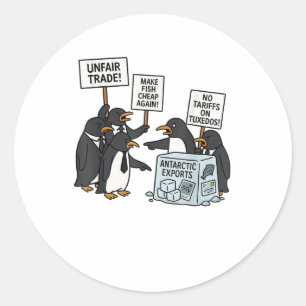 Pegatina Redonda Pingüinos protestan contra las tarifas del diverti