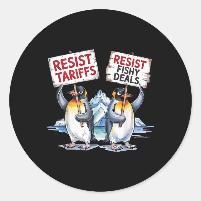 Pegatina Redonda Pingüinos resistentes protestan contra Pengu, el c (Anverso)