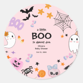 Pegatina Redonda Pink A Little Boo Cuo Fantasma Baby Shower