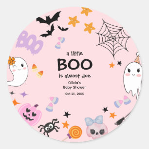 Pegatina Redonda Pink A Little Boo Cuo Fantasma Baby Shower