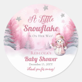 Pegatina Redonda Pink A Little Snowflake | Baby Shower Chica de nie