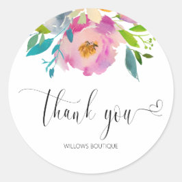Pegatina Redonda Pink acuarela Gracias Caligrafía