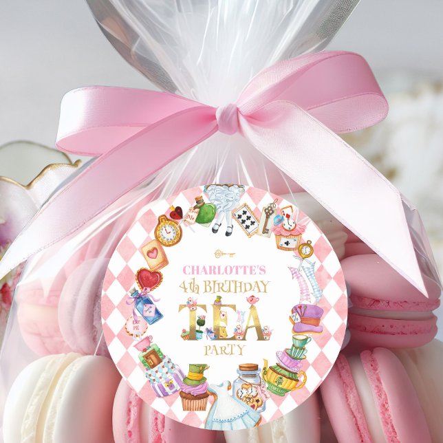 Pegatina Redonda Pink Alice in Wonderland 4th Birthday   (Subido por el creador)