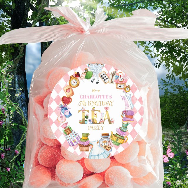 Pegatina Redonda Pink Alice in Wonderland 5th Birthday   (Subido por el creador)