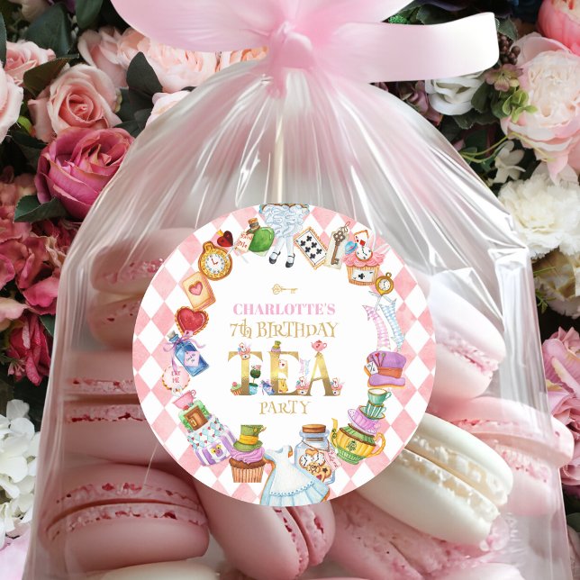 Pegatina Redonda Pink Alice in Wonderland 7th Birthday   (Subido por el creador)