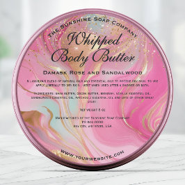 Pegatina Redonda Pink and Gold Glitter Body Butter Jar Label