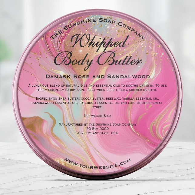 Pegatina Redonda Pink and Gold Glitter Body Butter Jar Label (Subido por el creador)