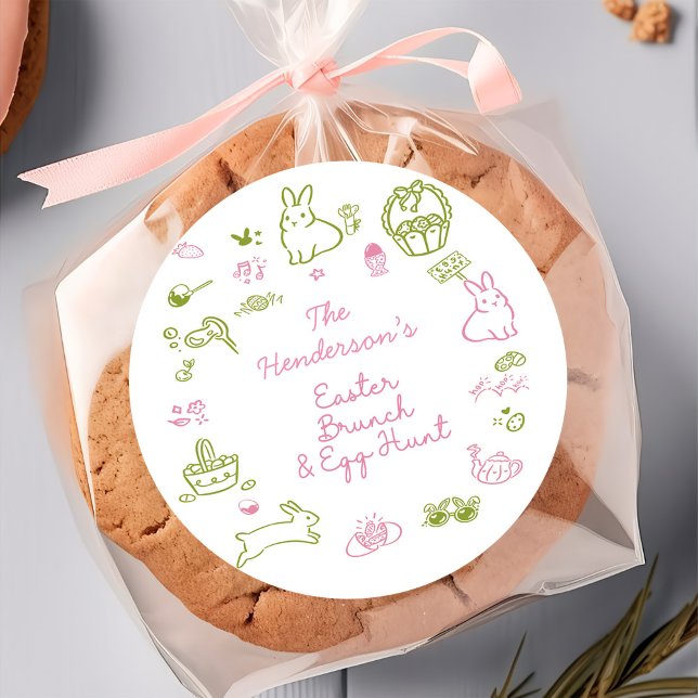 Pegatina Redonda Pink and Green Easter Brunch and Egg Hunt Party (Subido por el creador)