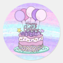 Pegatina Redonda Pink and Purple Happy Birday